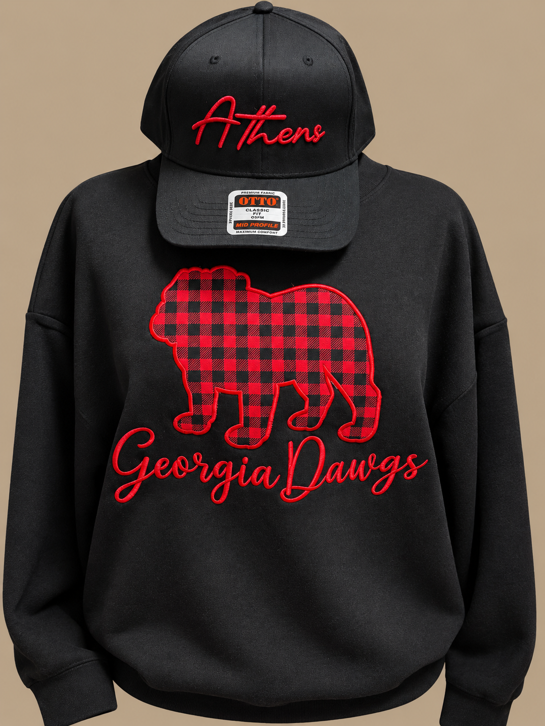 Bulldog Applique Embroidered Mock Neck
