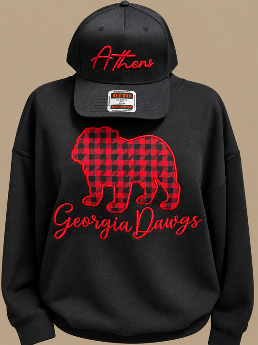 Bulldog Applique Embroidered Mock Neck
